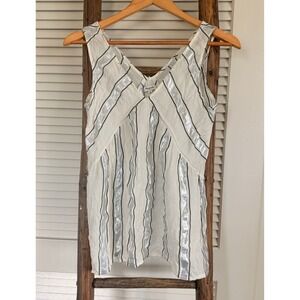 Madewell‎ Ivory Silver Striped Sleeveless V-Neck Top Blouse Size S